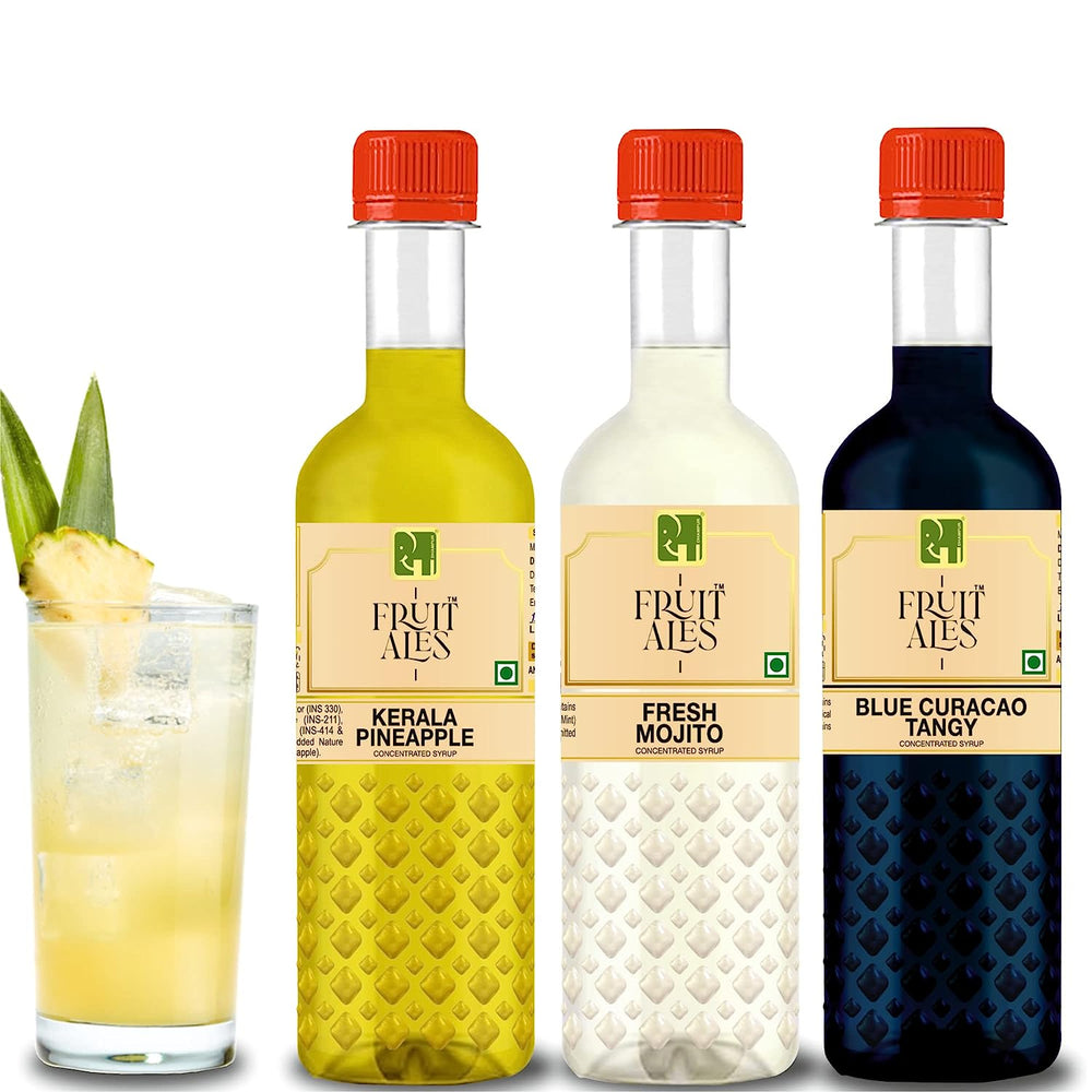 Mocktail Mixer - Blue Curacao, Fresh Mojito & Kerala Pineapple Flavouring Syrup - (3x300ml)
