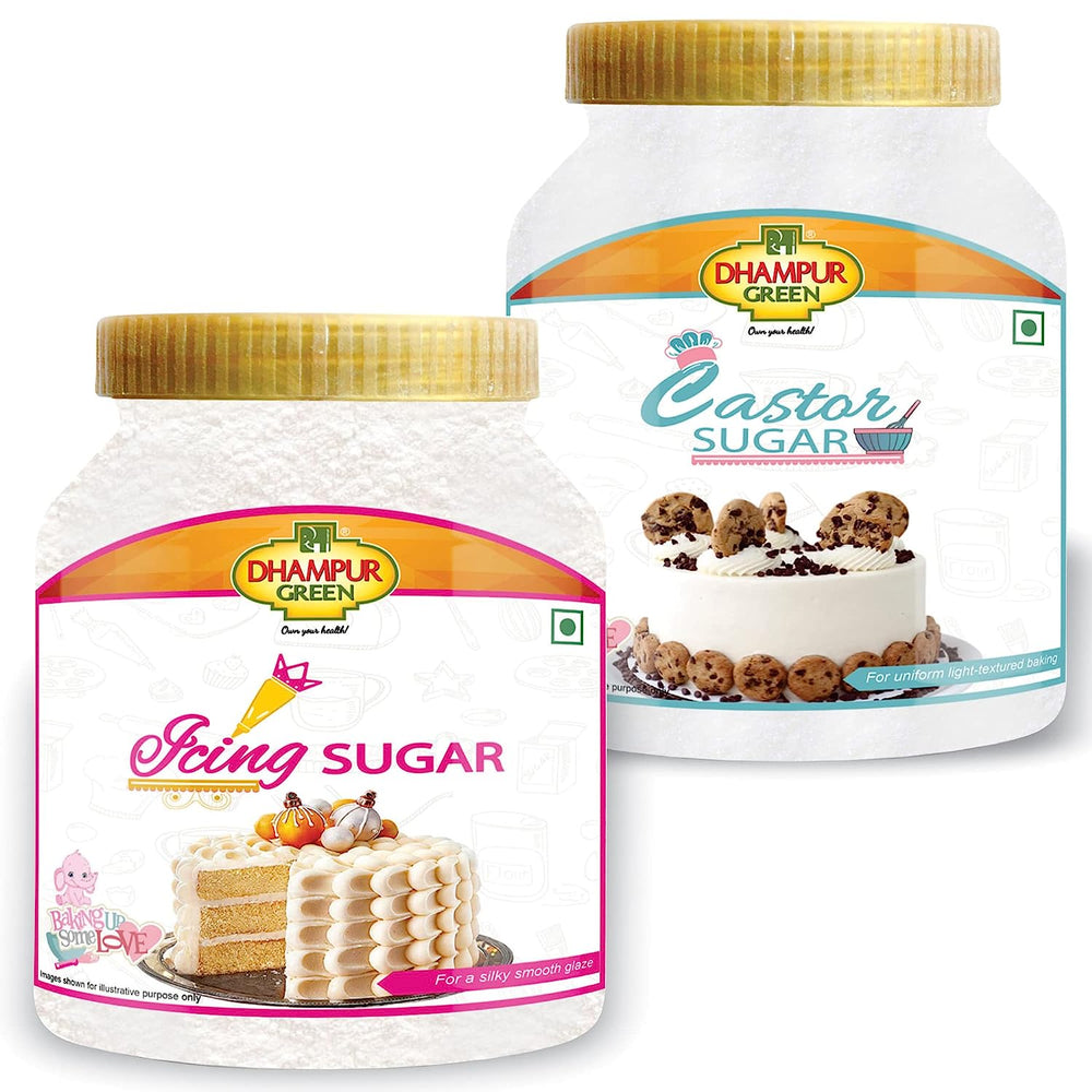 Dhampur Green Baking Sugars | Castor Sugar and Icing Sugar for Cake, Cookies, Pastries, 2x800g