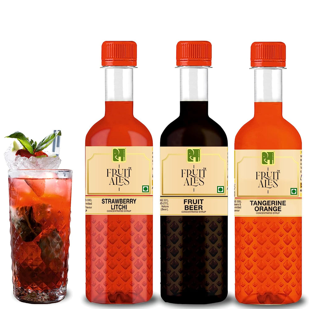 Mocktail Syrup Mixer - Fruit Beer, Orange Lemonade & Strawberry Litchi Flavouring Syrup - (3x300ml)