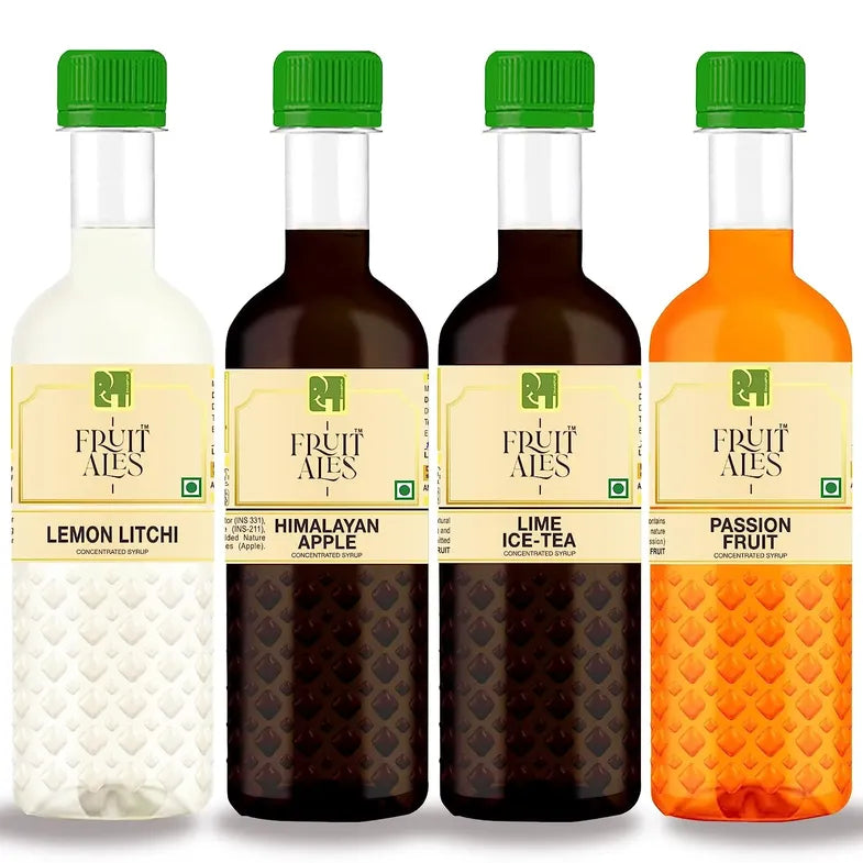 Mocktail Syrups Combo - Lemon Litchi, Himalayan Apple, Lime Ice Tea, Passion Fruit Syrups - (4x300ml) - Dhampur Green