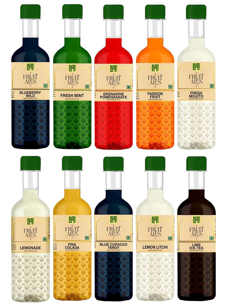 
                  
                    Mocktail Syrup for Parties - Blueberry, Blue Curacao, Mojito, Lime Ice Tea, Passion Fruit, Fresh Mint, Pina Colada, Lemon Litchi, Lemonade, Grenadine (10x300ml)
                  
                