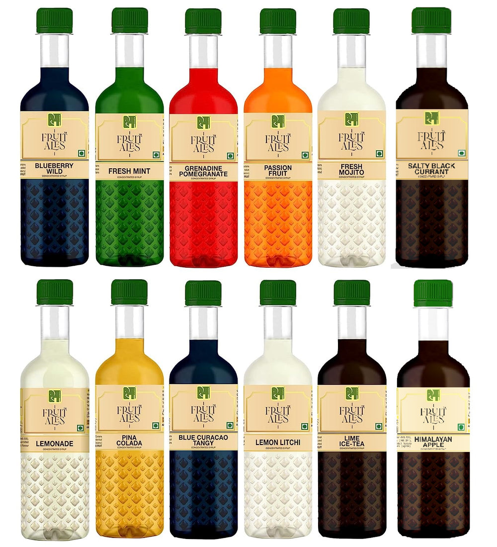 Mocktail Syrup for Parties - Blueberry, Blue Curacao, Mojito, Lime Ice Tea, Passion Fruit, Fresh Mint, Pina Colada, Lemon Litchi, Lemonade, Grenadine Pomegranate, Salty Black Current & Himalayan Apple (12x300ml)