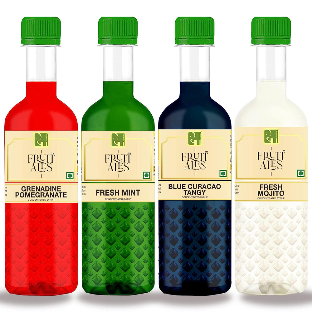 Mocktail Syrups - Grenadine Mocktail, Fresh Mint, Blue Curacao, Fresh Mojito Flavoured Syrups (4x300Ml)
