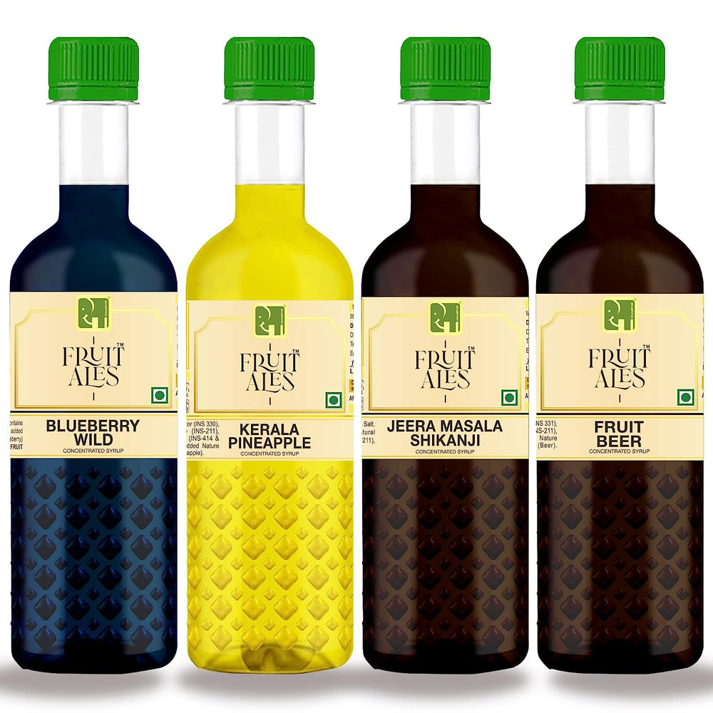 Mocktail Syrups - Blueberry, Kerala Pineapple, Jeera Masala Shikanji, Fruit Beer Flavoured Syrups (4x300ml)