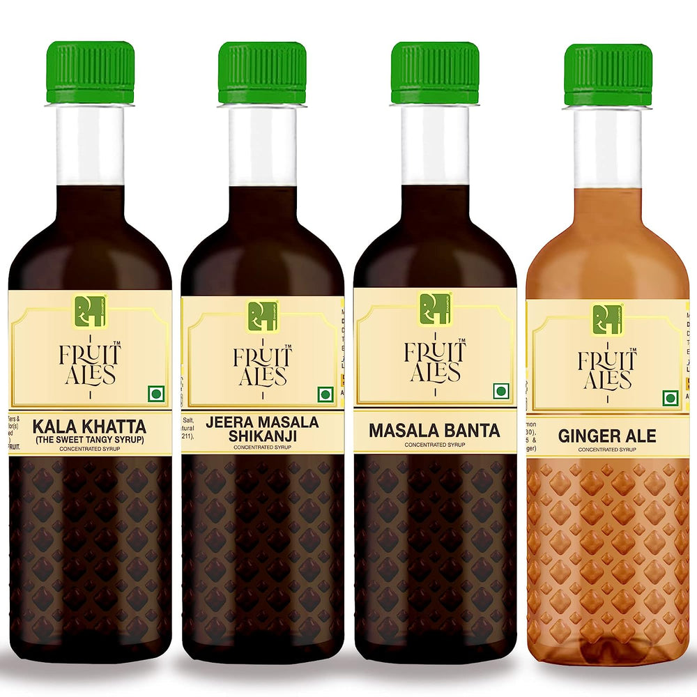 Mocktail Syrups - Kala Khatta, Jeera Masala Shikanji, Masala Banta, Ginger Ale, Fruit Beer Flavoured Syrups - (4x300ml)