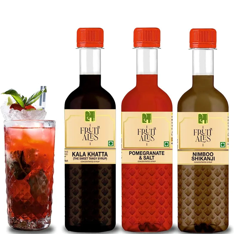 Kids Mocktail Lemonade Syrup - Nimboo Shikanji, Kaala Khata & Pomegranate Salt for House Parties - (3x300ml) - Dhampur Green