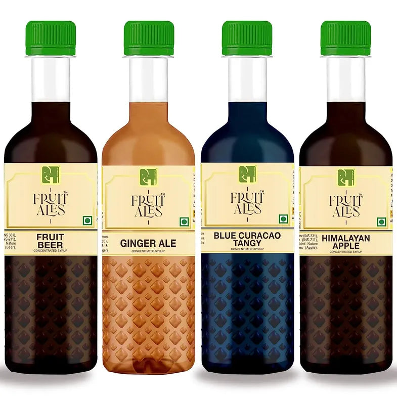 Mocktail Syrups Combo - Fruit Beer, Ginger Ale, Blue Curacao & Himalayan Apple Syrups - (4x300ml) - Dhampur Green