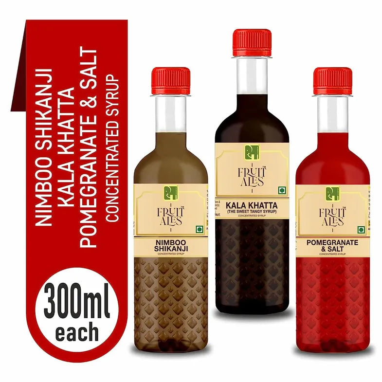 Kids Mocktail Lemonade Syrup - Nimboo Shikanji, Kaala Khata & Pomegranate Salt for House Parties - (3x300ml) - Dhampur Green
