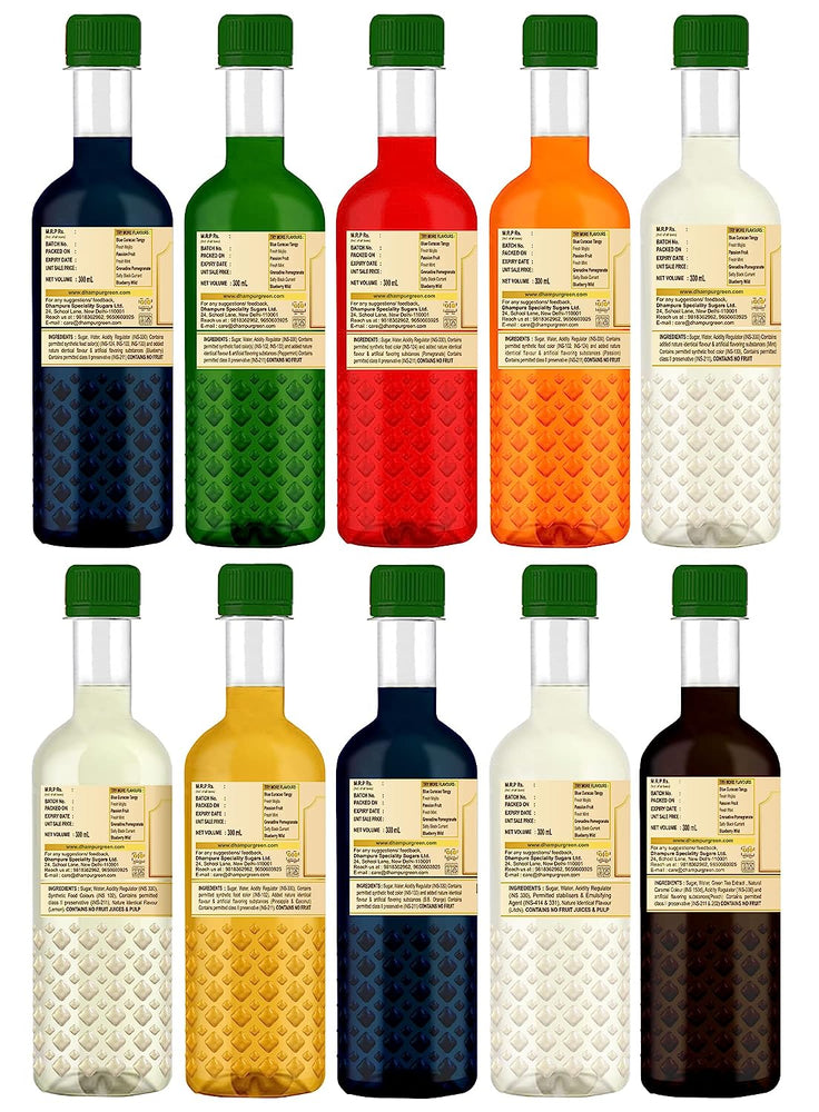 
                  
                    Mocktail Syrup for Parties - Blueberry, Blue Curacao, Mojito, Lime Ice Tea, Passion Fruit, Fresh Mint, Pina Colada, Lemon Litchi, Lemonade, Grenadine (10x300ml)
                  
                