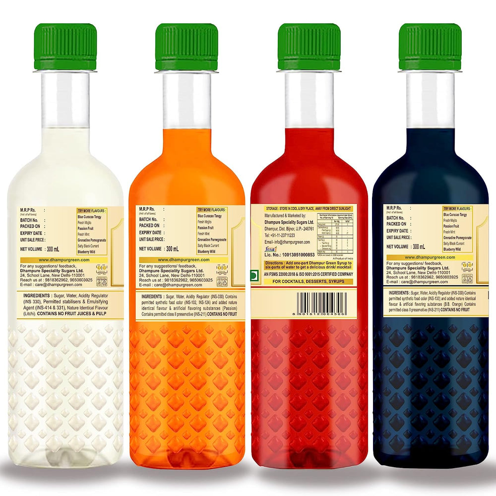 
                  
                    Mocktail Syrups - Lemon Litchi, Passion Fruit, Strawberry Litchi, Blue Curacao Flavoured Syrups - (4 x 300ml)
                  
                