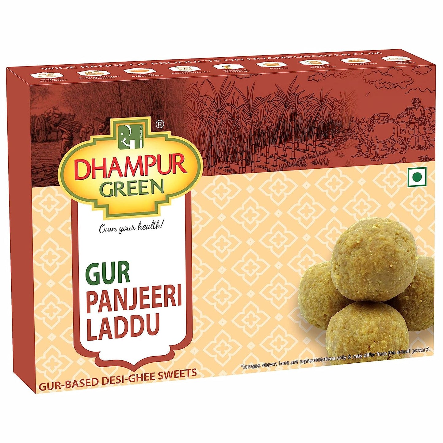 
                  
                    Dhampur Green Sweets Mithai Gift Box - Gur Besan Laddu 500g & Panjeeri Laddu Ladoo Laddoo 400g
                  
                
