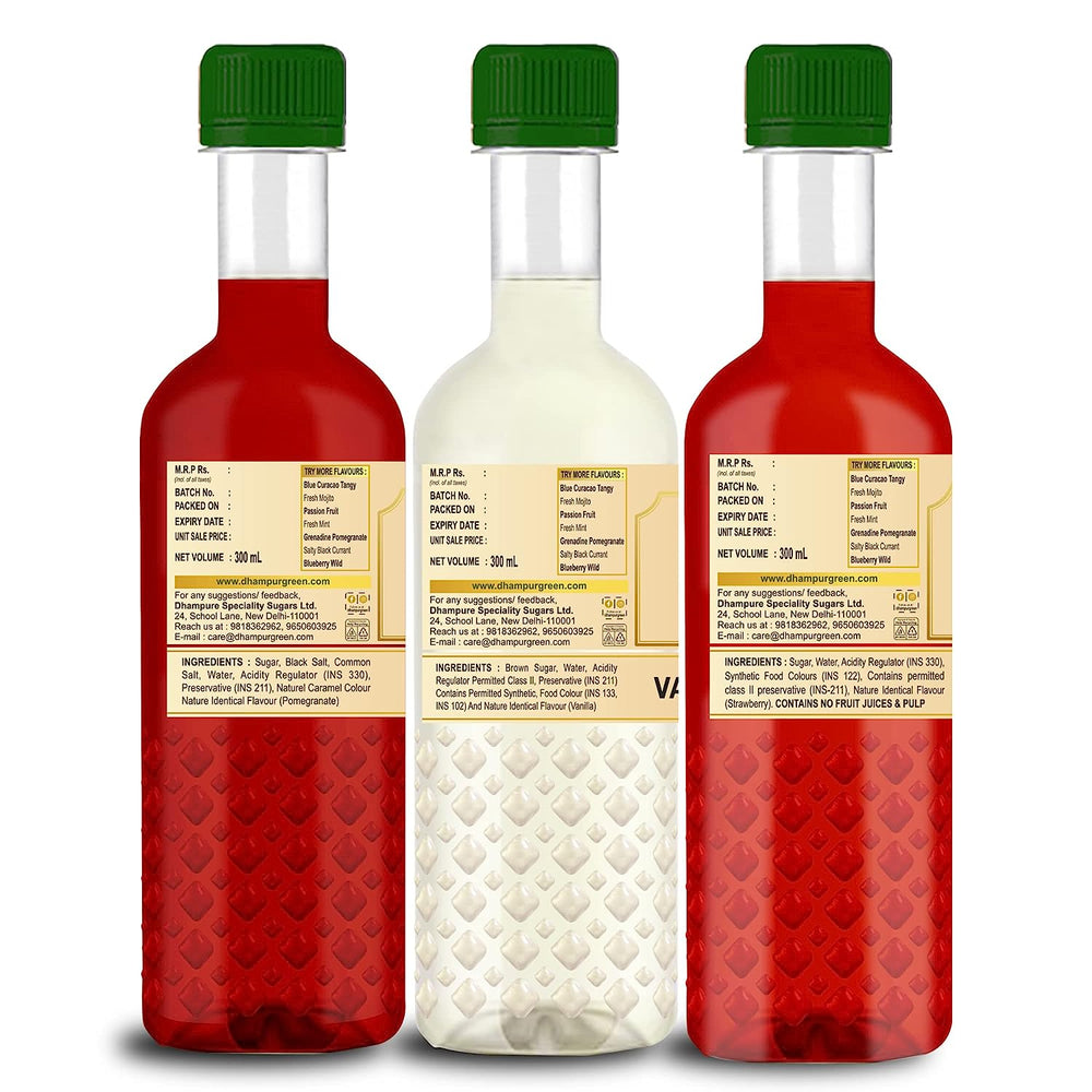 
                  
                    Mocktail Syrups - Pomegranate & Salt, Strawberry Litchi, Vanilla Syrup Flavoured Syrups - (3x300ml)
                  
                