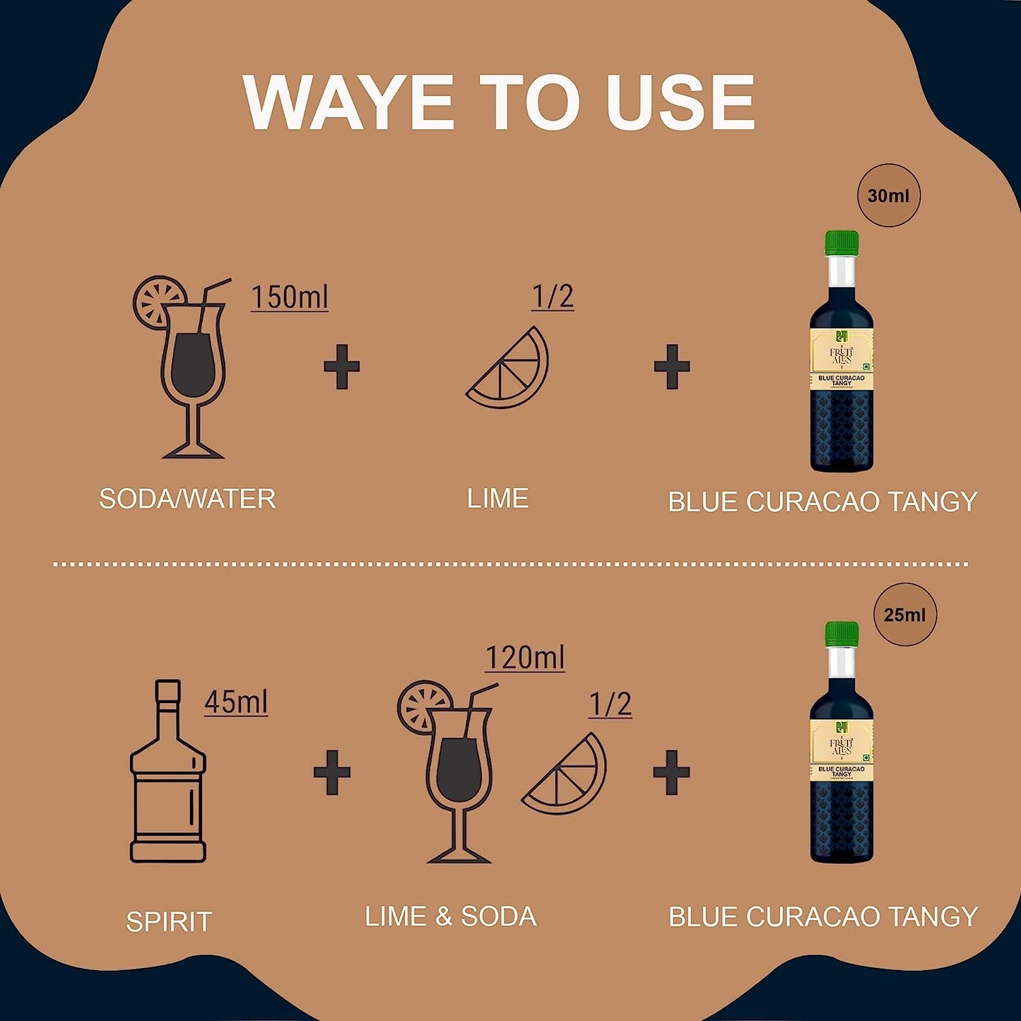 Mocktail Syrup Mixer Blue Curacao, Fresh Mojito & Lemonade Flavourin