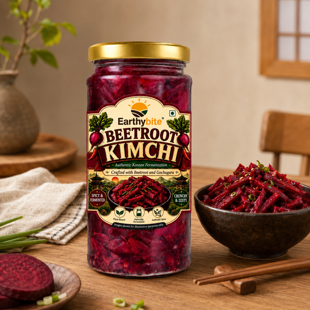 Earthy Bite Beetroot Kimchi loaded with fermented probiotics goods for gut health by Dhampur Green
