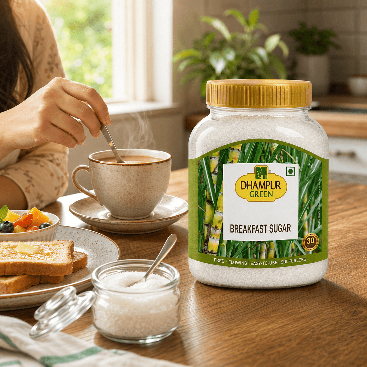 Dhampur Green Breakfast Sugar - Sulphur less, Free Flowing, Refined sugar alternate 