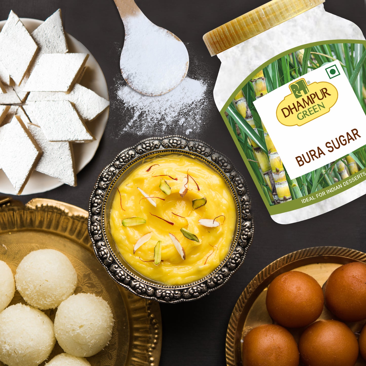 
                  
                    Sugar & Jaggery Vital Pack - Bura Sugar 800g,Candy Mishri 800g, Organic Desi Khand 800g jar, Jaggery Powder 750g jar
                  
                