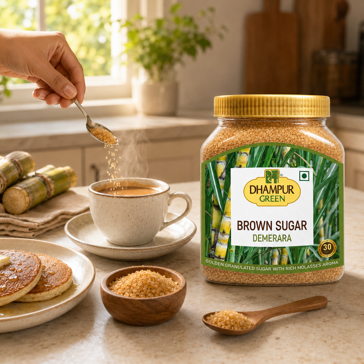 Dhampur Green Demerara Brown Sugar | Granulated Sugar | Rich Molasses | Cane Sugar