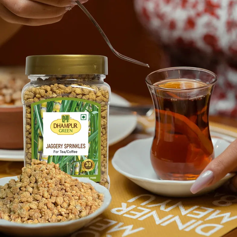 Dhampur Green Batasha, Prasad Dana,Jaggery Sprinkles & Organic Jaggery Powder Jar Combo-900gm - Dhampur Green