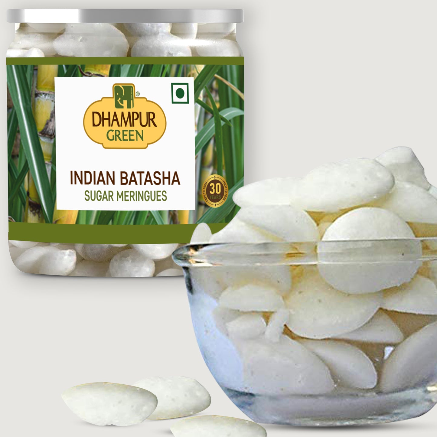 
                  
                    Dhampur Green Indian Sugar Batasha Batashe,  Prasad Dana,Jaggery Sprinkles & Organic Jaggery Powder Jar Combo for Puja Worship Sweet Mithaai,No added Chemical Color Preservatives,900g
                  
                