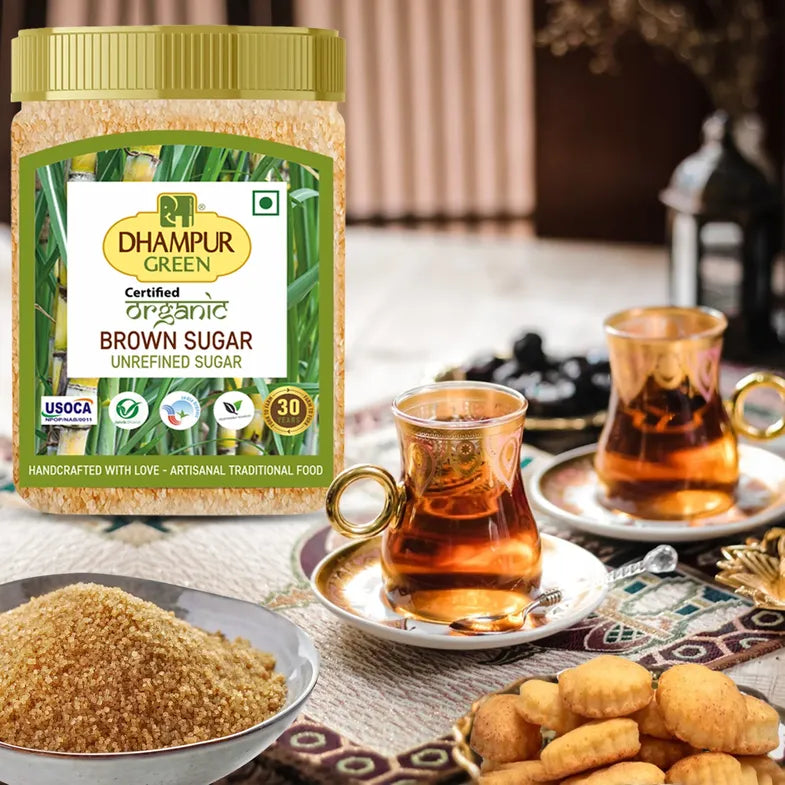 Dhampur Green 1kg Spiced Jaggery with Organic Brown Sugar,Haldi Masala doodh,Herbal Infusion Kadha & Masala Gur with Organic Jaggery combo - Dhampur Green