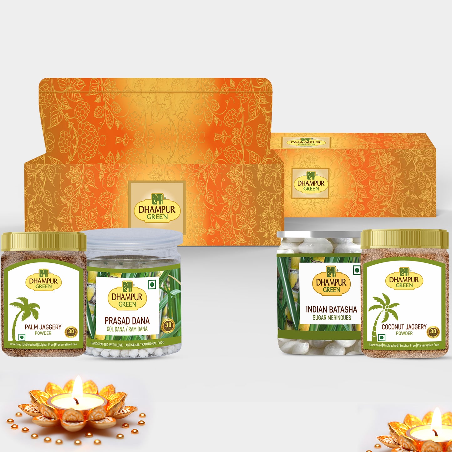 
                  
                    Dhampur Green Indian Prasad Dana Jar Combo for Puja Worship Sweet Natural Pure Traditional White Batasha, No added Chemical Color Preservatives,950G
                  
                