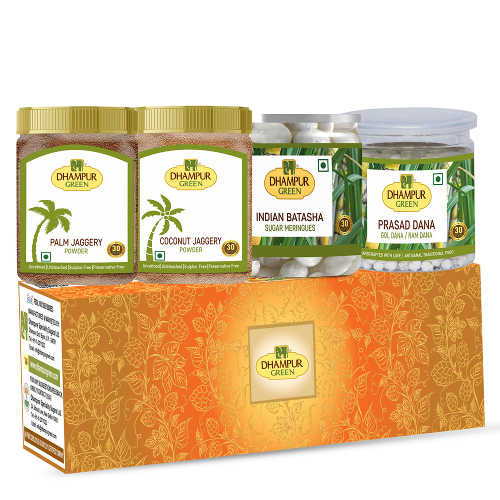 Dhampur Green Indian Prasad Dana Jar Combo for Puja Worship Sweet Natural Pure Traditional White Batasha, No added Chemical Color Preservatives,950G