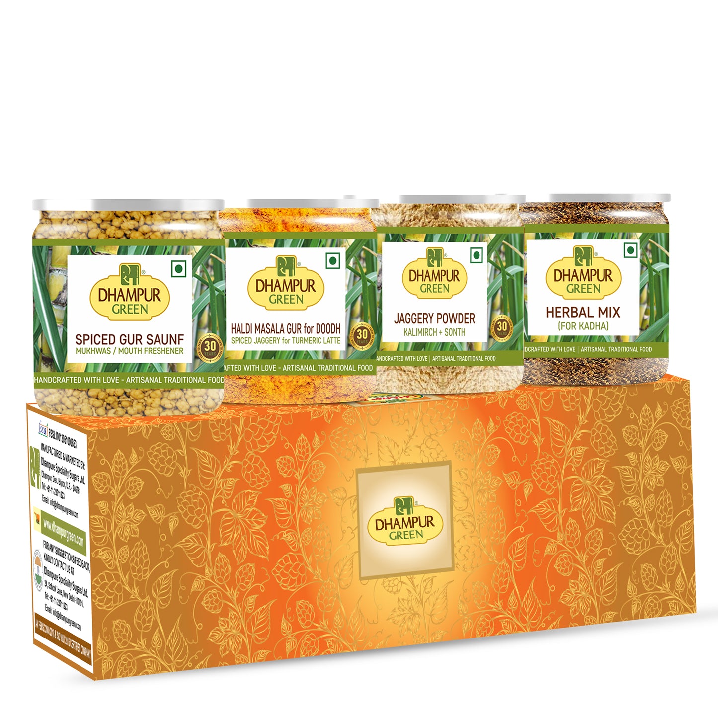 
                  
                    Dhampur Green Flavorful Wellness Combo-Spiced Gur, Haldi Masala Gur, Spiced Jaggery, Kalimirch-Sonth, Herbal Kadha Infusion for Kadha-1200G
                  
                