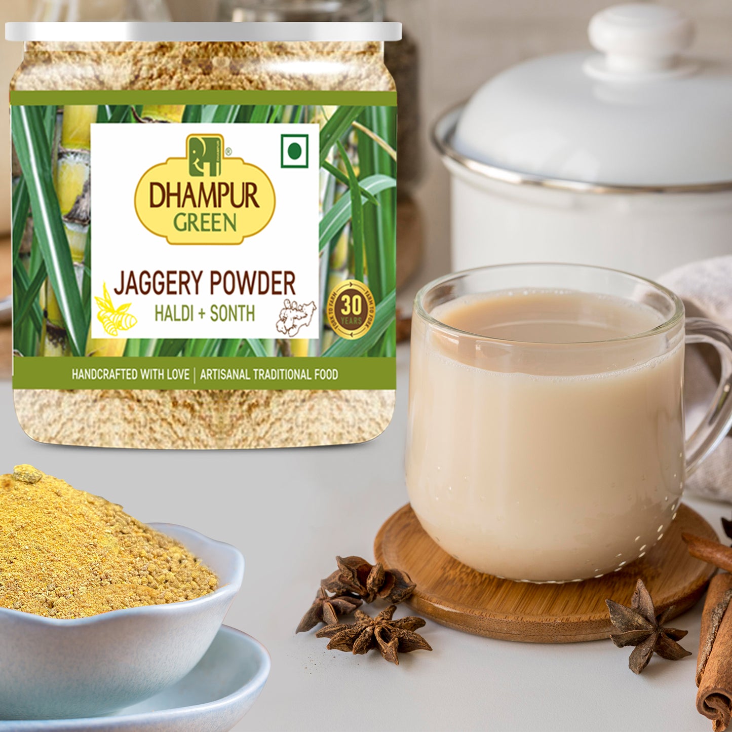 
                  
                    Dhampur Green Spice-Infused Jaggery Treasures Combo: Spiced Gur Saunf, Haldi-Sonth Powder, Kalimirch-Sonth Powder, Haldi Masala Gur - 1.15kg
                  
                