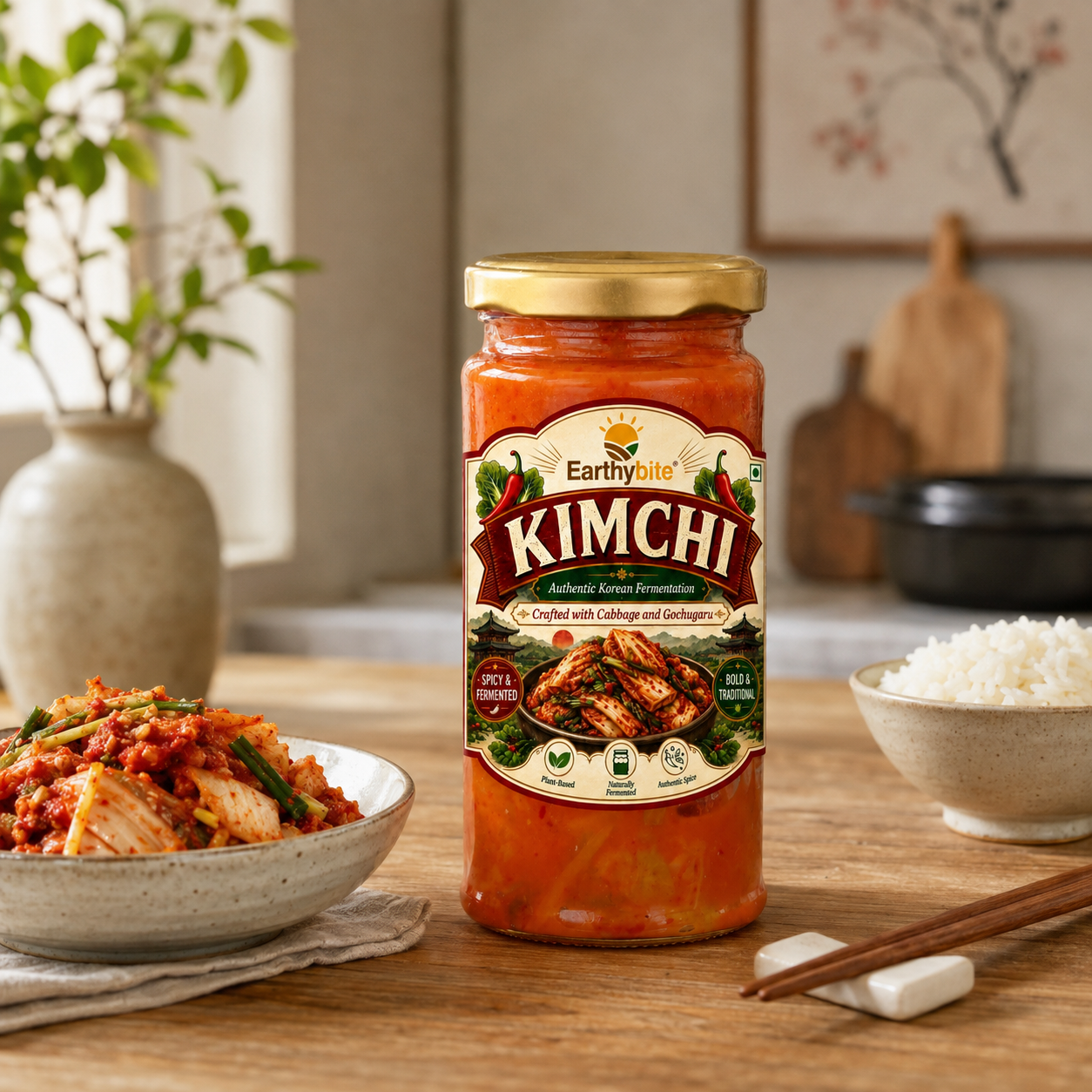 Earthy Bite Korean Kimchi loaded with fermented probiotics goods for gut health by Dhampur Green