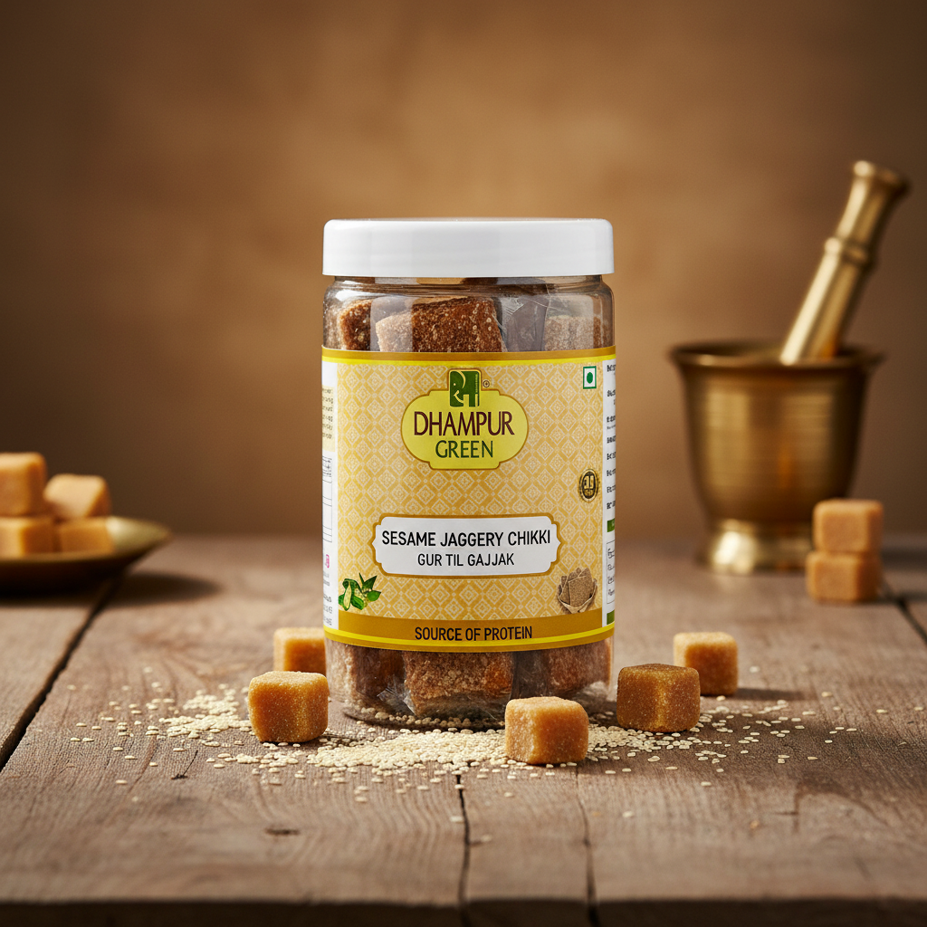 Jaggery Rusk Sesame Jaggery Chikki 500gm | Crunchy & Nutritious Snack – Dhampur Green
