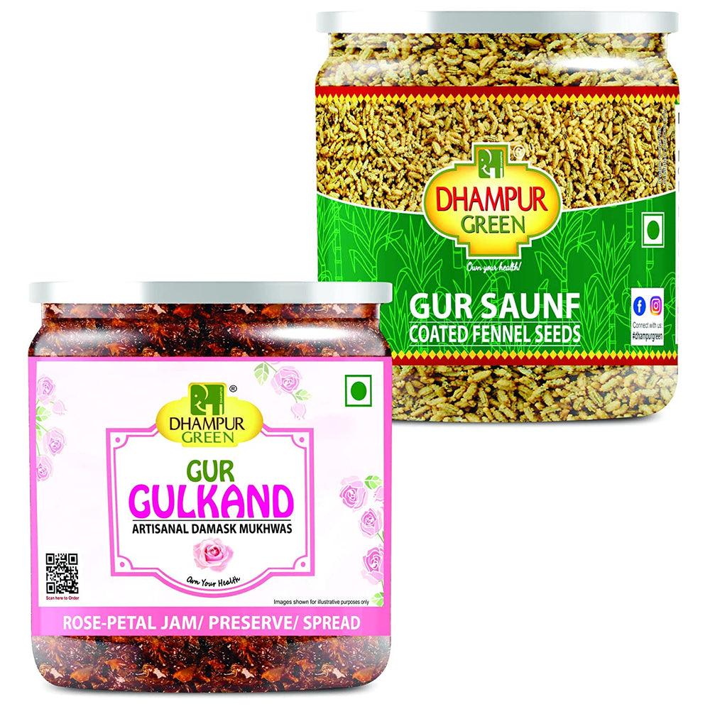 Dhampur Green Mouth Freshener Gur Saunf & Gur Gulkand, 750g Combo Pack
